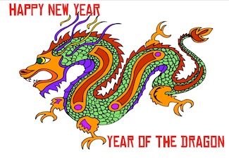 A colorful cartoon of a dragon for the Chinese Year of the Dragon Lunar New Year