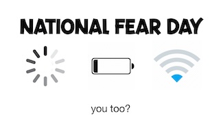 three modern tech symbols that modern life has us fear today for national fear day in October.