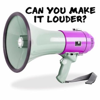 a large purple and white megaphone for a thought about being loud.