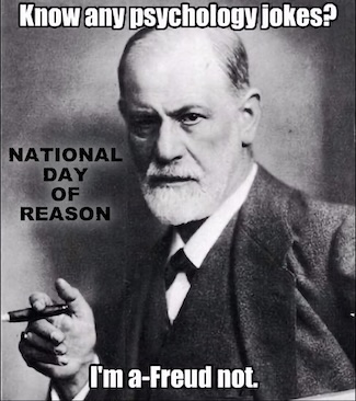a black and white photo of Sigmund freud holding a cigar for national day of reason, the first Thursday in May