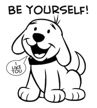 a cartoon of a happy small dog, who really likes you
