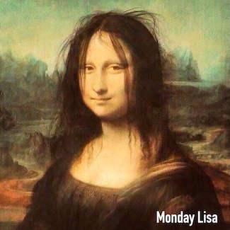 the famous Mona Lisa painting, retouching and reimagined to reflect her potential feelings about it being Monday.