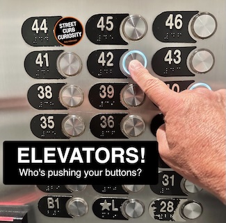 pushing floor 42 in an elevator for the national holiday and podcast episode 