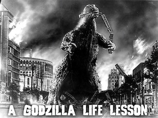 an old scene of destruction from a classic godzilla move as a life lesson