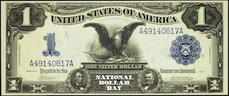 The appearance of the US dollar in 1900 to celebrate the start of the US currency and money system in 1786 for national dollar day in August