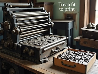 an old style printing press with cases of letters for a trivia about the technology