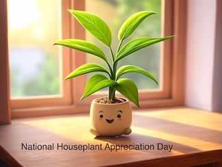  a smiling green houseplant in a sunny window sill for national houseplant appreciation day in January 