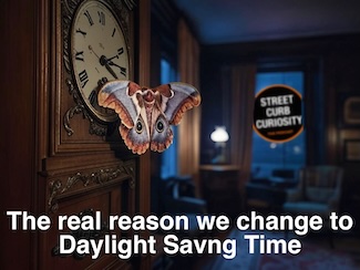 a dark image of a moth on an old clock for a thought about how daylight saving time really may have come from