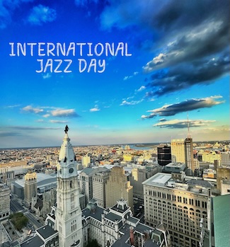 A mostly blue sky over Philadephia for international jazz day