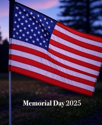 An American flag waving during a sunset for Memorial Day 2025