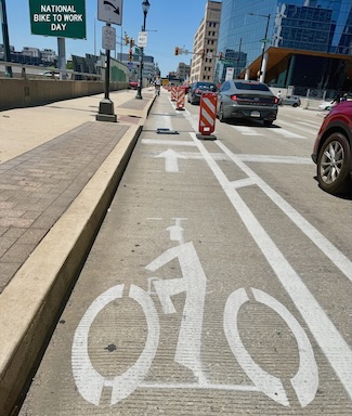 a new bike lane on a busy walnut street in philadelphia 