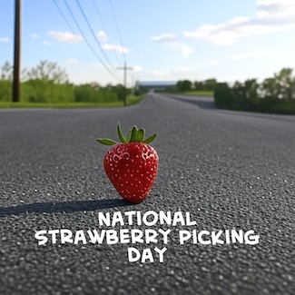 a strawberry in the middle of the road for national strawberry picking day in May