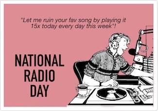 a fun meme about the music repetition on radio for national radio day