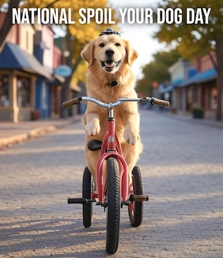 a large dog riding a tricycle for national spoil your dog day