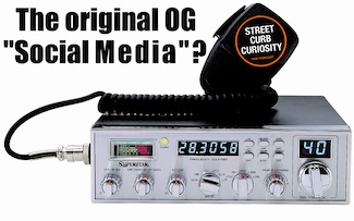 A CB radio set to channel 40, as an example of a theory that Citizens Band Radio was the true first social media
