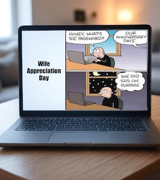 a fun marriage meme on a laptop for national wife appreciation day