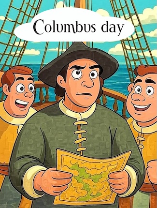 A cartoon of Christopher Columbus to celebrate his day in October in the USA.