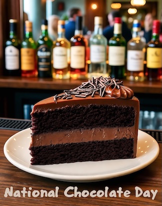 a big slice of chocolate cake at a bar for a fun dad joke on national chocolate day in october