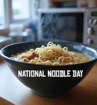 A steaming fresh bowl of ramen noodles for national noodle day in october