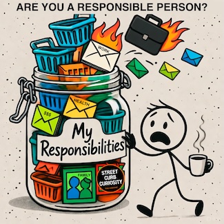 a fun AI created cartoon about our daily responsibilities in a podcast episode from Street Curb Curiosity - The Podcast