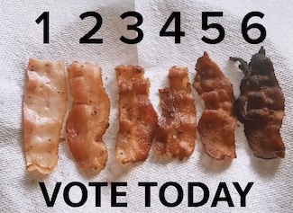 six levels of how much bacon can be cooked, for Election Day 