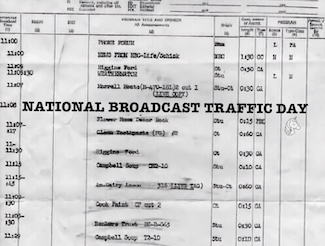 a sample of an old manually created commercial program log for national broadcast traffic professionals day in November
