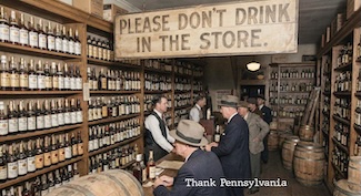 imagining what the first PA state store may have looked like when it opened in 1933 after prohibition in the USA.