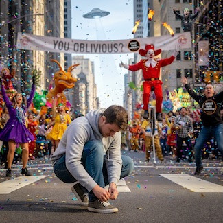 a young man oblivious to all the things going on around him.  A typical situation for many of us.