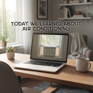 an image of an in-window air conditioner on the screen of a laptop to highlight the day we learned about AC