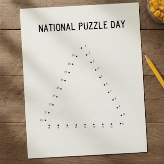 a simple connect-the-dot puzzle in the shape of a corn chip for national puzzle day in January.