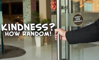 someone holding open a door to highlight random acts of kindness as a podcast episode topic from street curb curiosity - the podcast