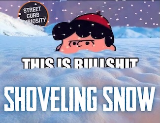 a fun Peanuts meme about deep snow and shoveling it for a podcast episode about what we do after it snows.