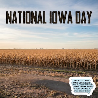 a dry corn field with a fun t-shirt joke in the state of Iowa