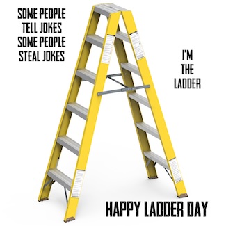 a bright yellow step ladder and a dad joke for national ladder day