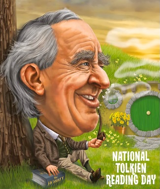 a fun cartoon image of JRR Tolkien for a national day to enjoy his writings.