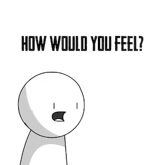 a simple black and white image of a human stick figure asking a question.
