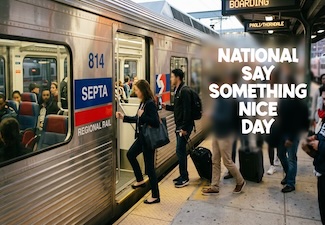 many people boarding a busy regional rail commuter train at a busy train station
