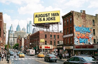 a fun but fake thought of what national tell a joke day would look like in the city of Philadelphia 