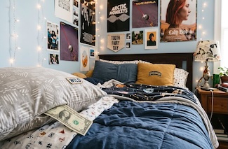 a typical bedroom with a dollar bill under a pillow for national tooth fairy day