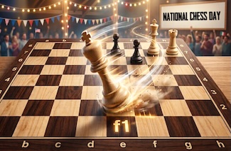a fast moving white bishop on a chess board for national chess day in october